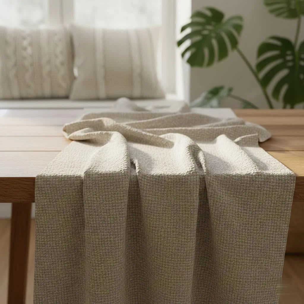 Transparent table cloth protecting a wooden dining table