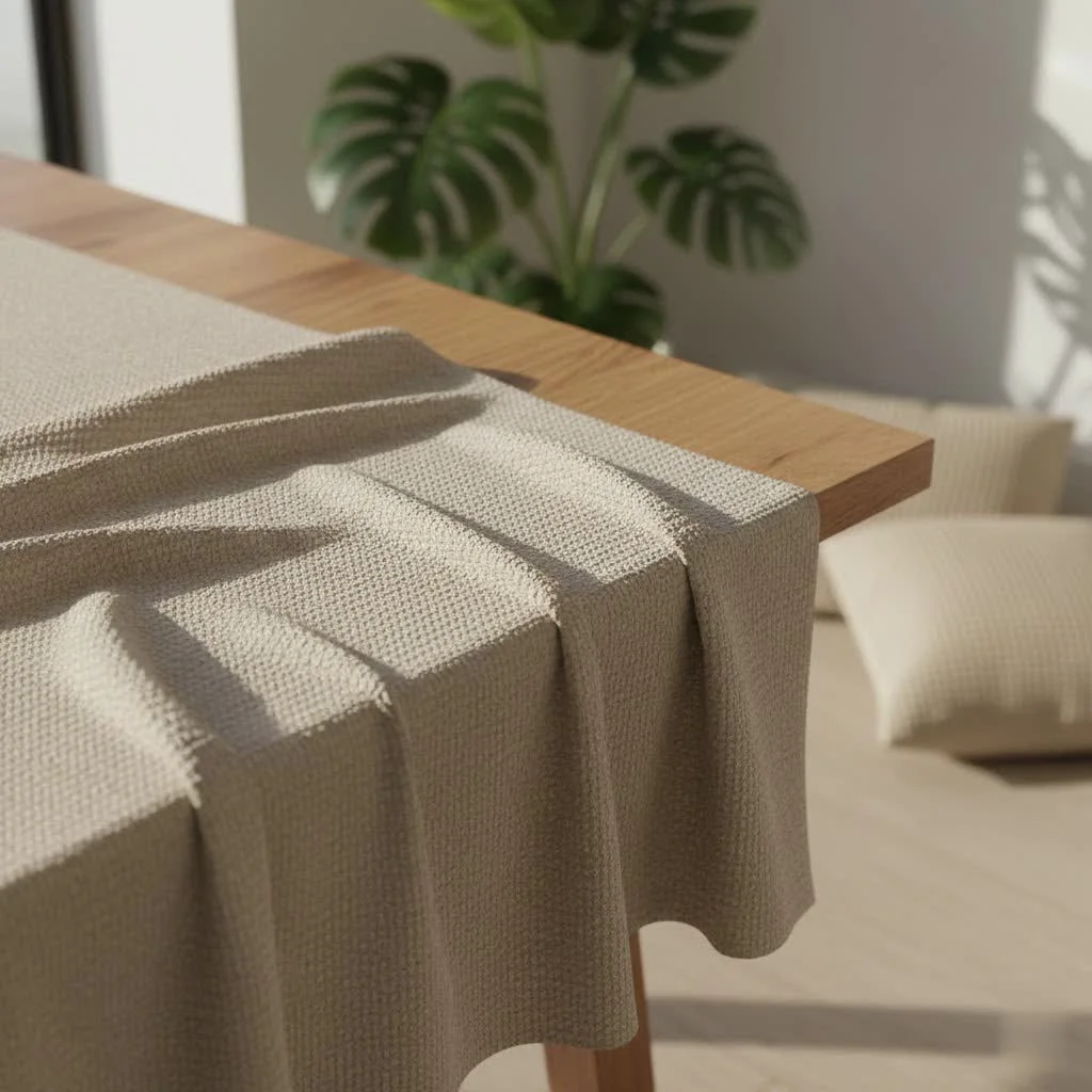White plastic tablecloth on a dining table