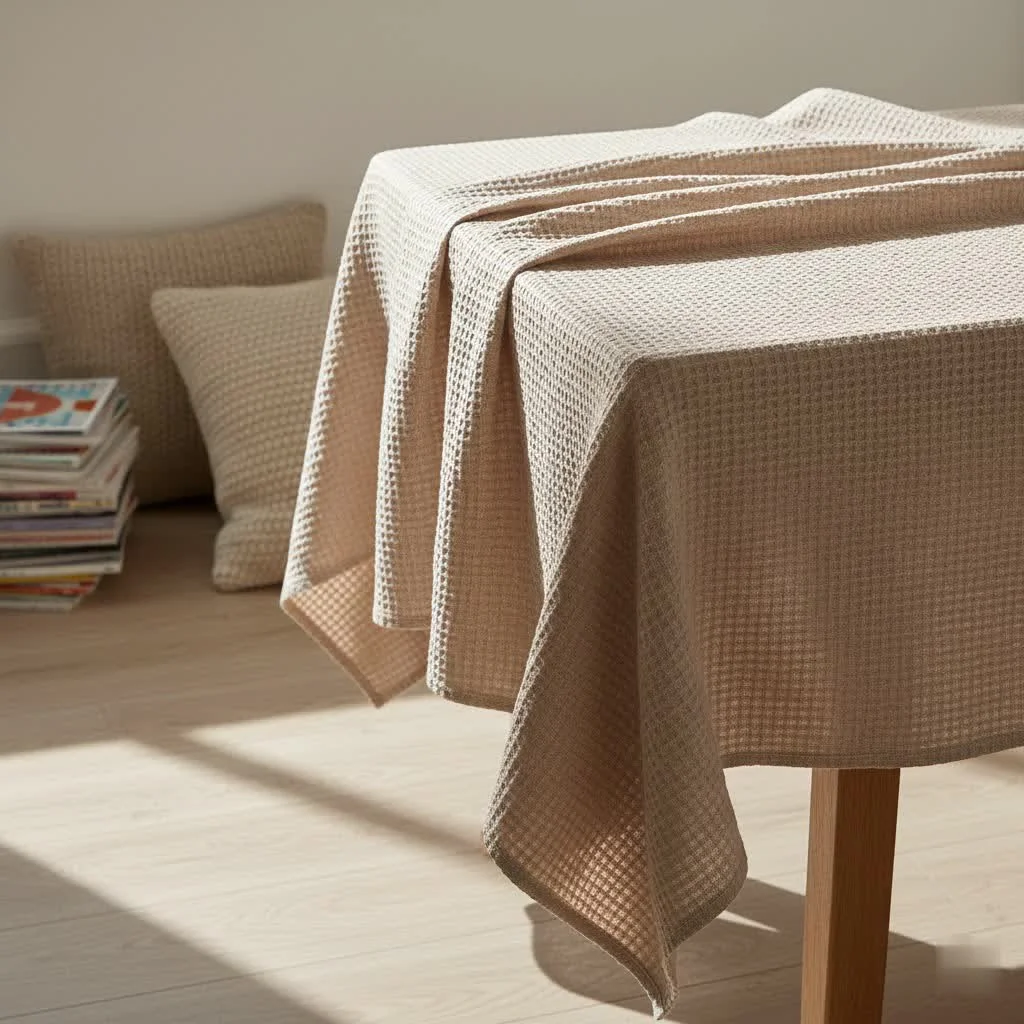 Black plastic tablecloth protecting a table