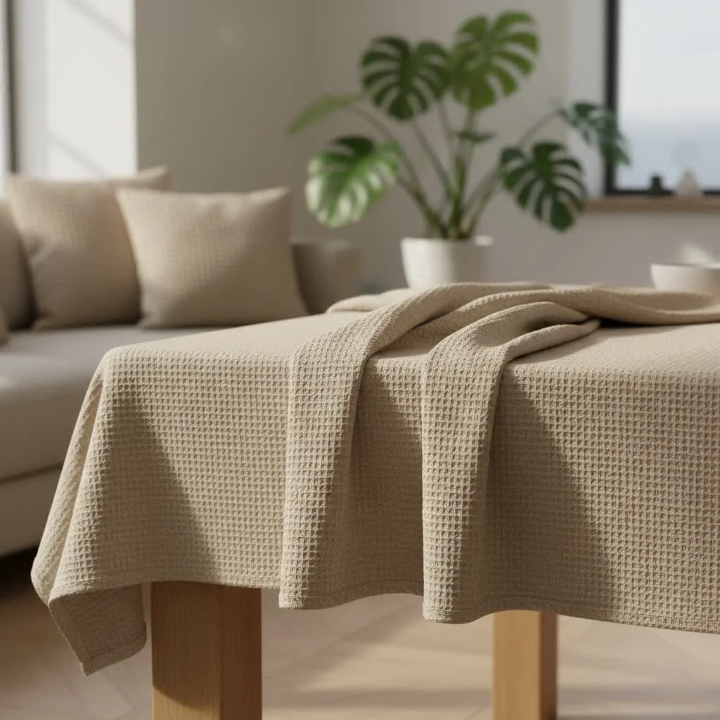 Fitted tablecloth on a rectangular table